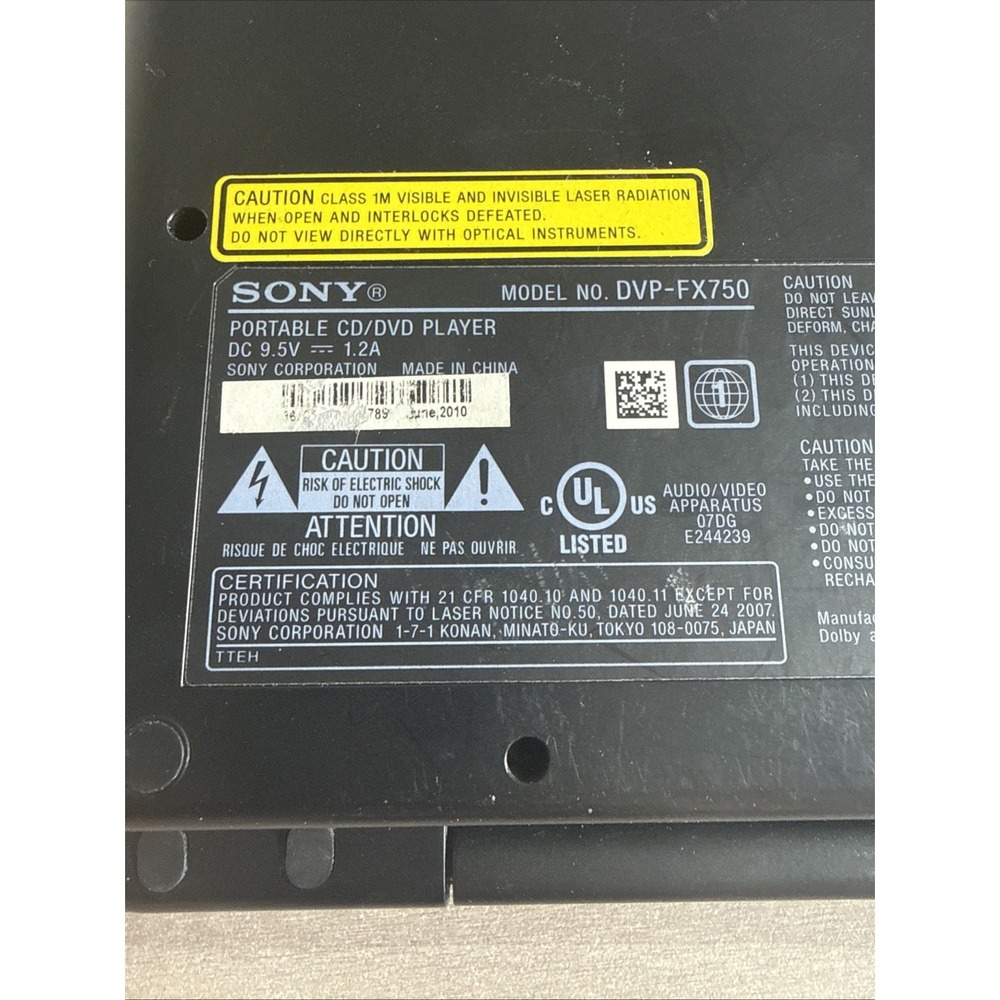 Sony 7-Inch Portable DVD Player Black (DVP-FX750) W Charging Cord Tested Working - Picture 7 of 8